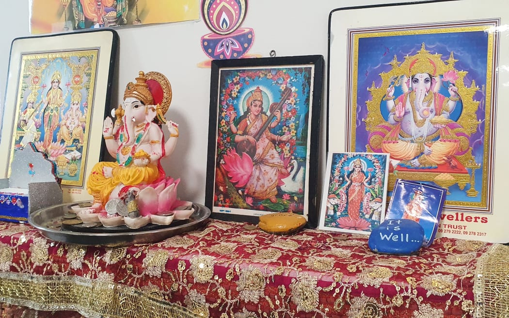 Posters and a statue of Hindu deities in the Aashirwad Wing of CHT David Lange Care Home in Auckland's Mangere East. Photo: Rizwan Mohammad SINGLE USE ONLY!
