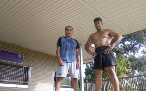 Lepani Wilson with one of the boxers he trains