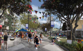 A visualisation of the Māngere town centre station.