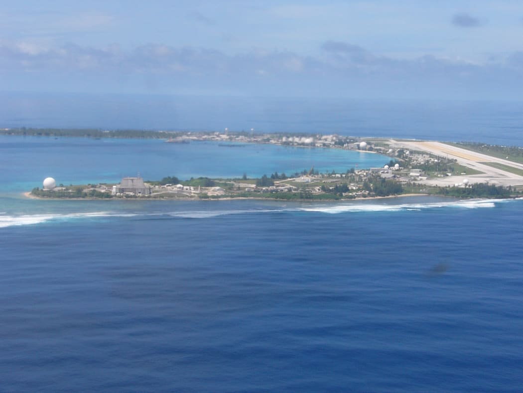 An aerial view of Kwajalein Island, headquarters of the US Army Garrison-Kwajalein Atoll