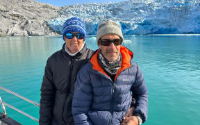 Veronica Lysaght and husband Nigel Jollands on board their yacht the Novara in the Northwest Passage.