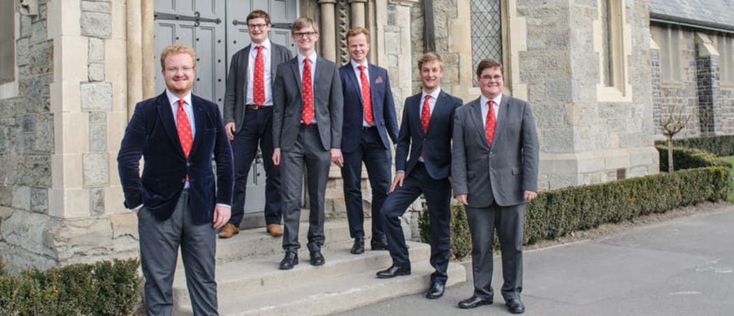 Oxford Scholars, from left: Henry Kimber, Michael Ash, Anthony Chater, Edward Woodhouse, Alexander Dance, Edmund Bridges