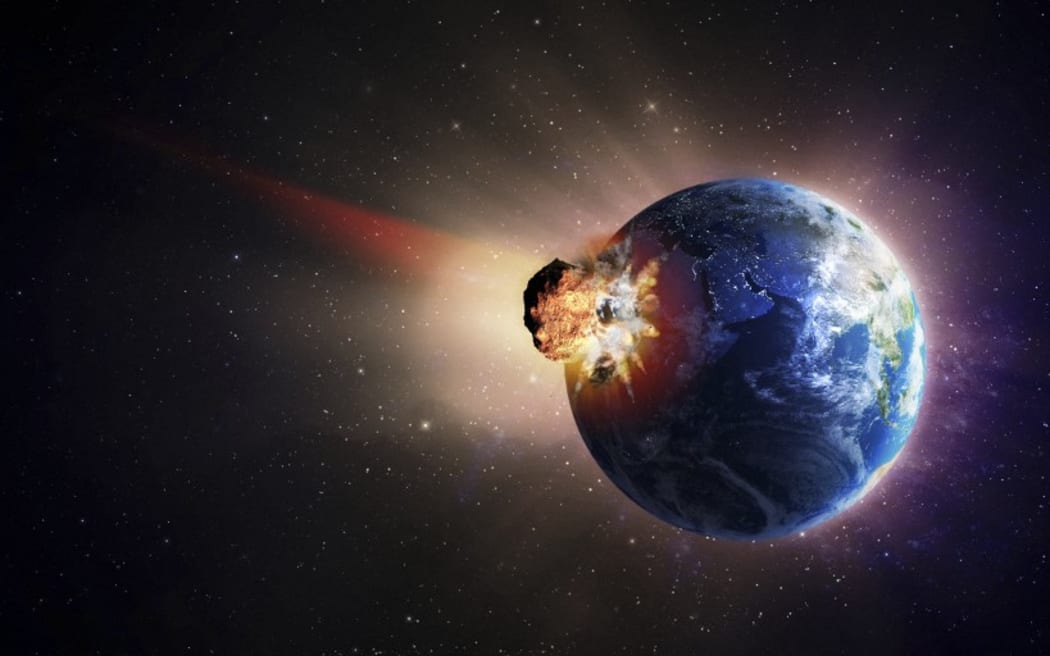 A very large asteroid hitting Earth (Photo by Mopic / AWO / Science Photo Library via AFP)