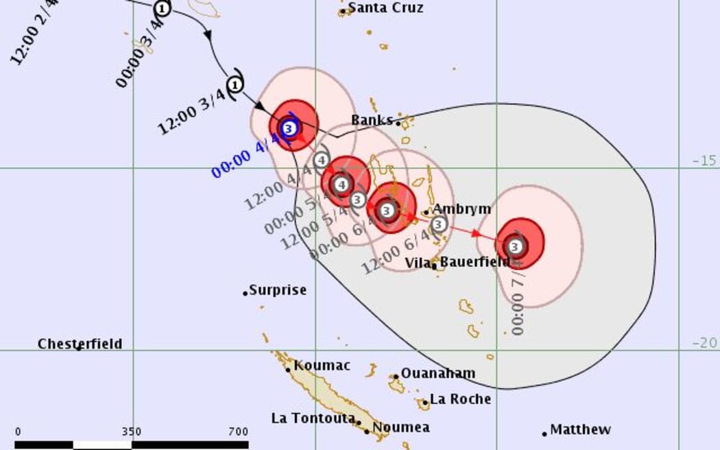 Forecast track map for severe Tropical Cyclone Harold.