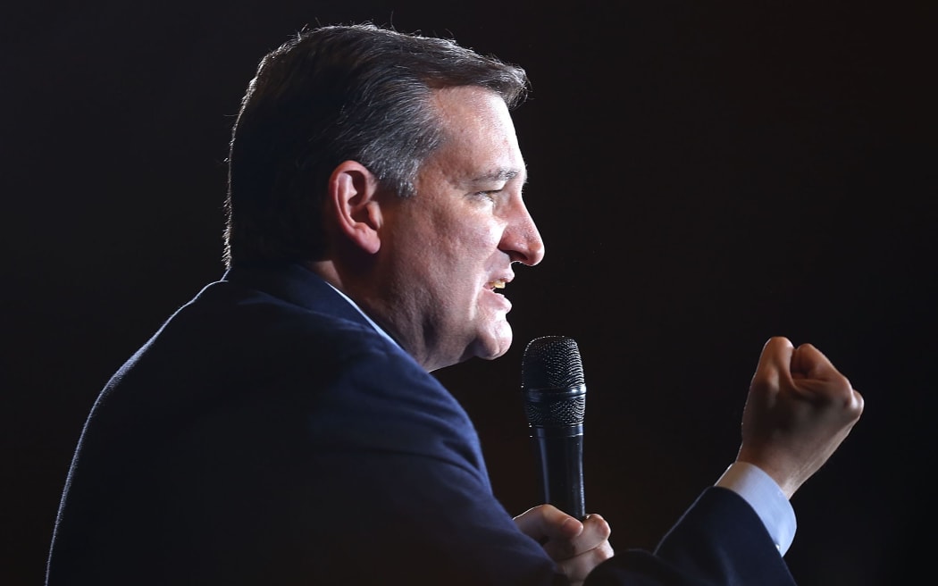 Republican presidential candidate Ted Cruz speaks during a campaign rally in Indiana 28 April.