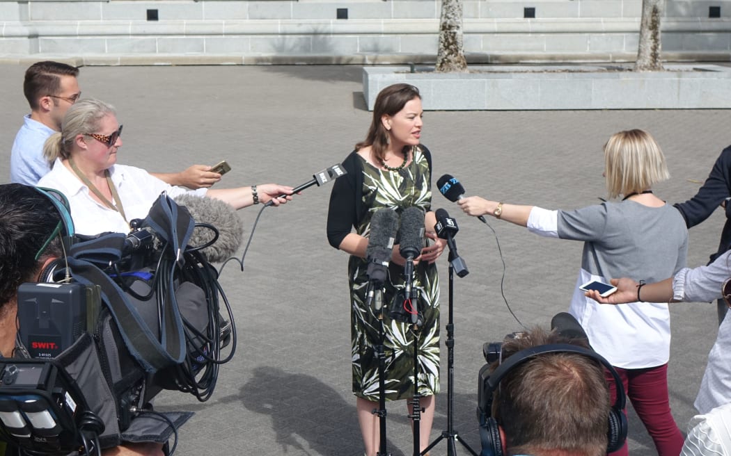 Ms Genter announcing her candidacy at Parliament this morning.