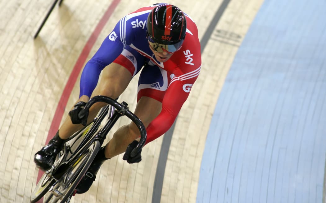 Sir Chris Hoy - in full lycra - competing at a World Cup event in 2012.