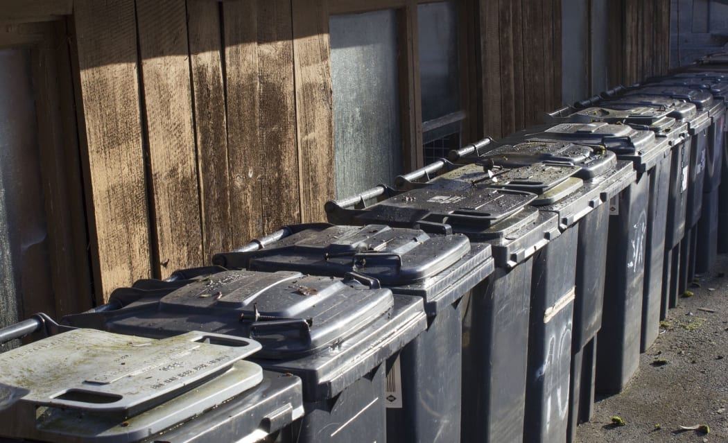 Generic rubbish bins in line
