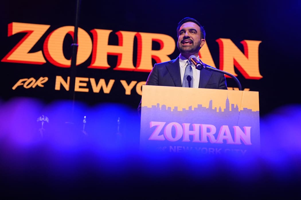 New York City Mayoral candidate Zohran Mamdani speaks during an election night event at the Brooklyn Paramount Theater in Brooklyn, New York on November 4, 2025. New Yorkers elected leftist Zohran Mamdani as their next mayor November 4, 2025 broadcasters projected, on a day of key local ballots across the country offering the first electoral judgement of Donald Trump's tumultuous second White House term. (Photo by Angelina Katsanis / AFP)