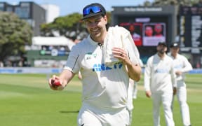 New Zealand bowler Jacob Duffy, player of the match, second Test vs West Indies, Basin Reserve, 2025.