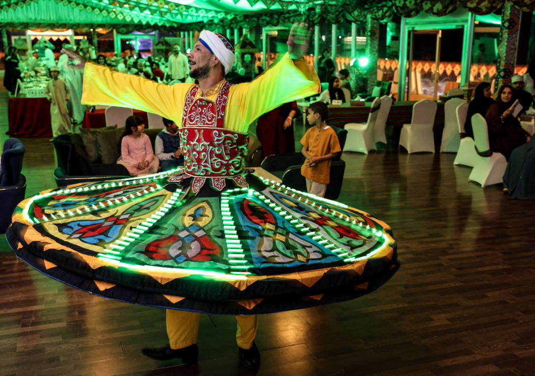 An Egyptian dancer performs the traditional Tannoora (skirt) dance at a restaurant in the Omani capital Muscat, during the Muslim holy month of Ramadan.