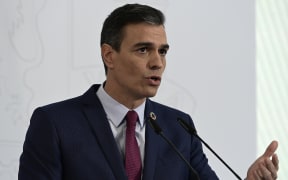 Spanish Prime Minister Pedro Sanchez delivers an end-of-year address at the Moncloa Palace in Madrid on December 29, 2020.
