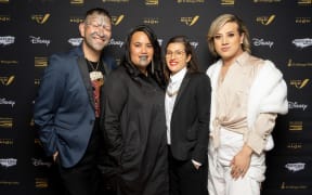 From left, Rob Ruha, Tweedie Waititi, Chelsea Winstanley and Pere Wihongi at The Lion King Reo Māori premiere.