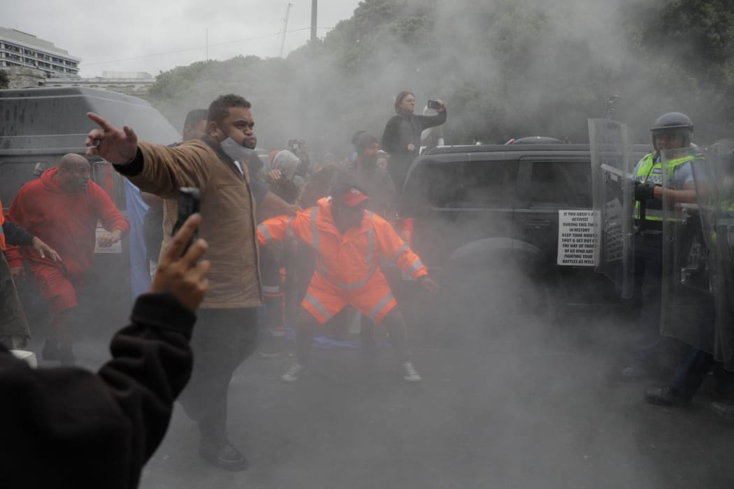 Protesters and police clash on the 23rd day of the occupation in Wellington.