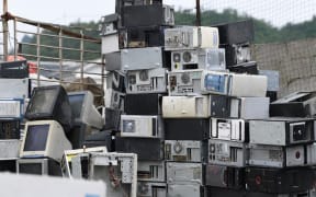 View of a waste recycling site piled with scrapped home appliances in Guiyang city, southwest China's Guizhou province