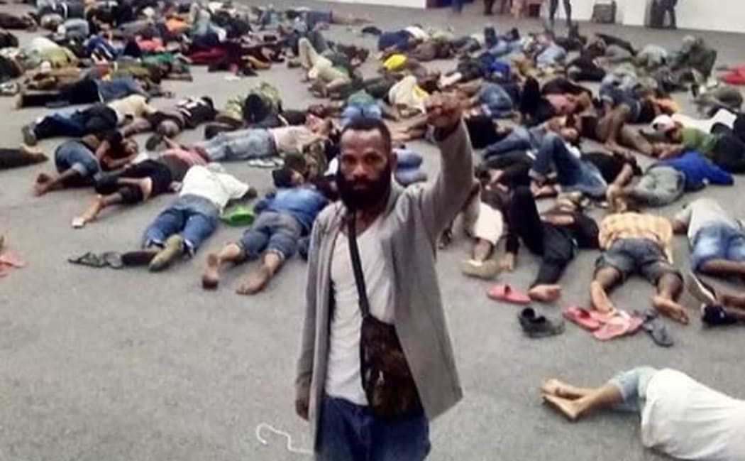 A group of people who were arrested in Surabaya.