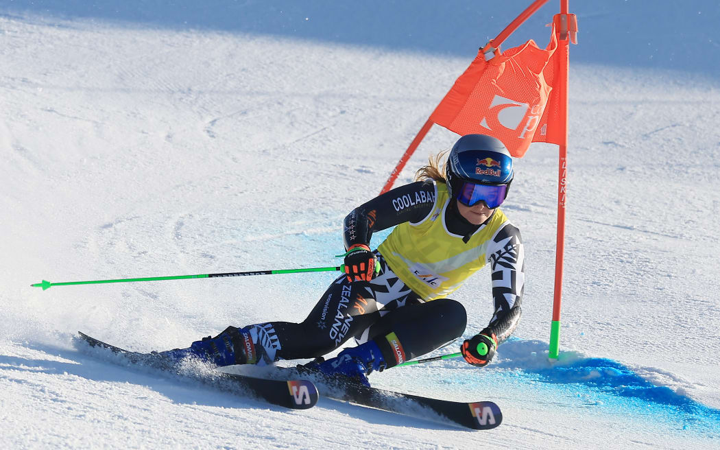 New Zealand's Alice Robinson in action at the FIS Giant Slalom Australia New Zealand Cup at Cardrona.