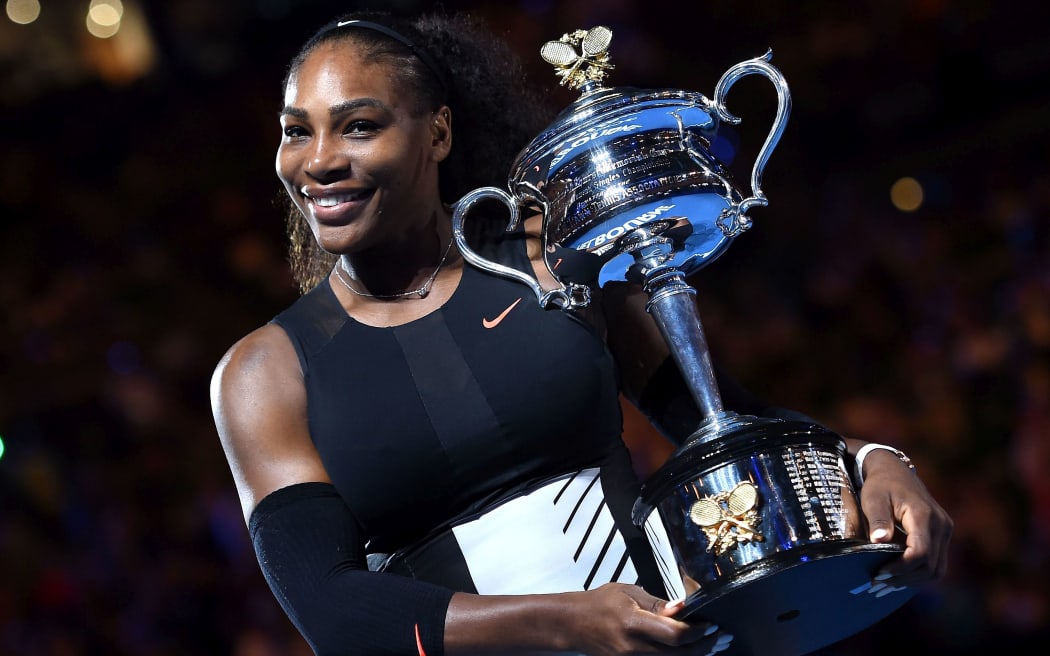 Serena Williams with the Australian Open trophy.