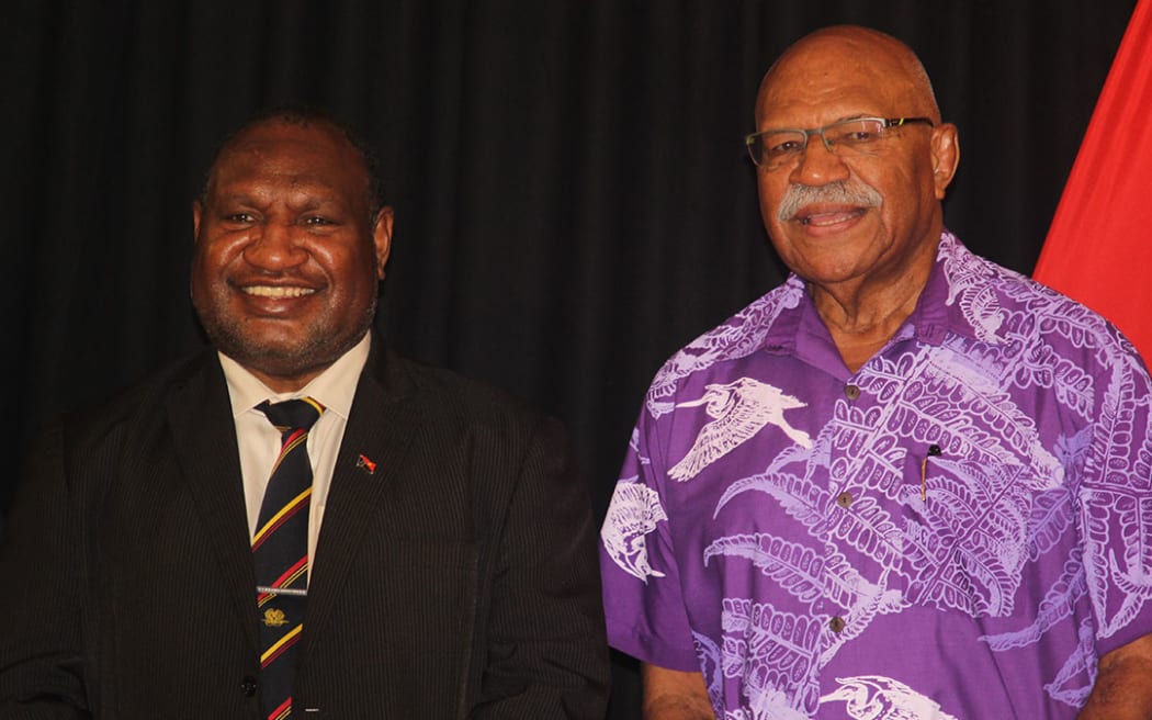 PNG PM James Marape, left, and Fiji PM Sitiveni Rabuka.