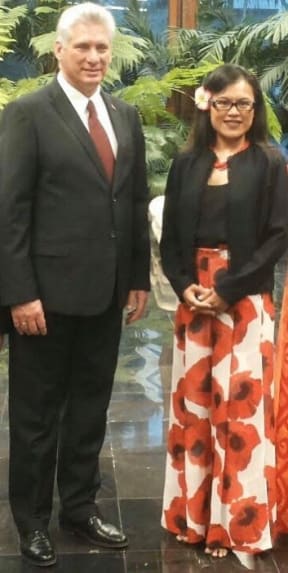 Ambassador Ngedikes Olai Uludong, ( right), and Cuba President Miguel Diaz-Canel.