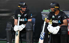 Black Caps Will Young (L) and Rachin Ravindra.