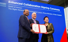 Prime Minister Christopher Luxon at PSB Massey announcement in Singapore on 16 April 2024.