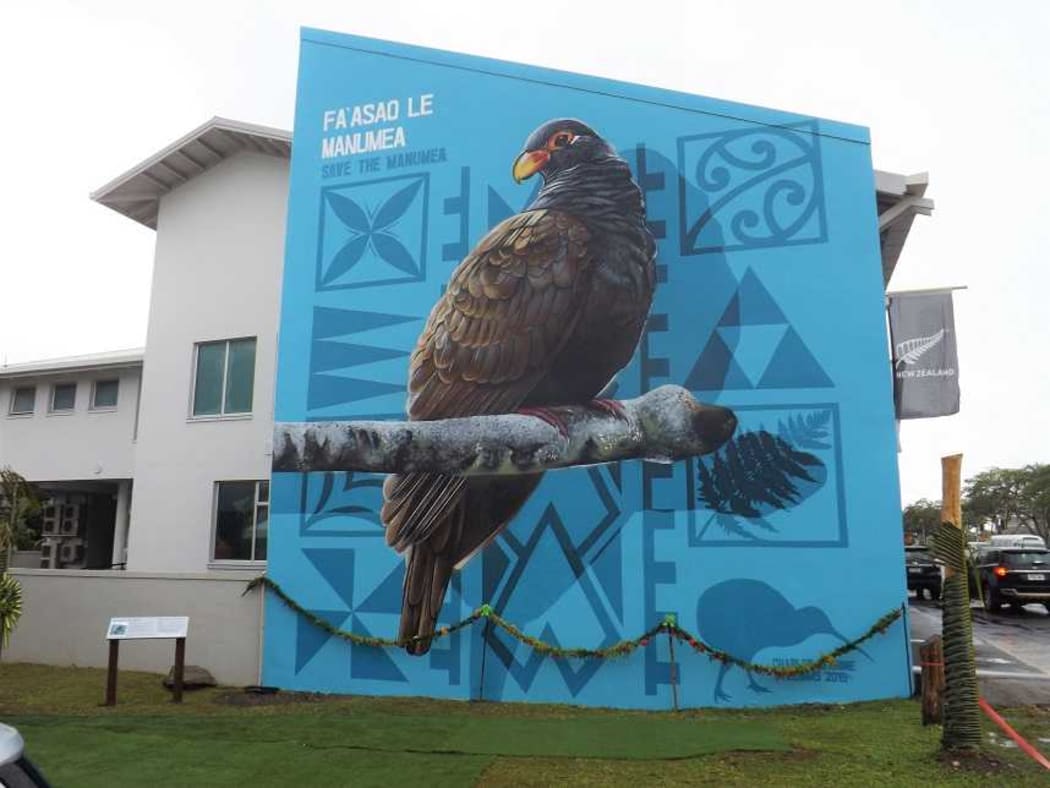 Samoa national manumea bird mural on the eastern wall of the New Zealand High Commission office in Apia