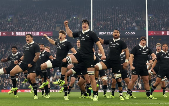 The All Blacks perform the haka at Twickenham.