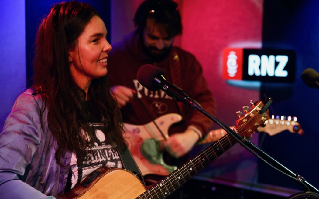 Mel Parsons visits Radio New Zealand's Auckland studio for a Music 101 performance in June 2025.