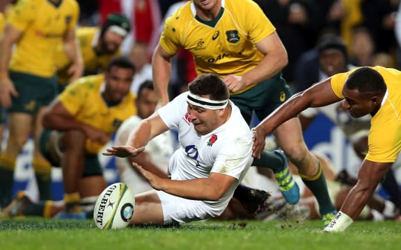 England's Jamie George scores against the Wallabies in 2016 series win