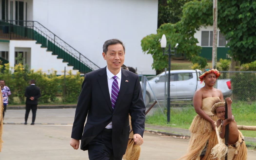 China's Ambassador to Vanuatu Li Minggang arrives for the official opening of the 22nd MSG Leaders' Summit at the Vanuatu National Convention Centre in Port Vila.