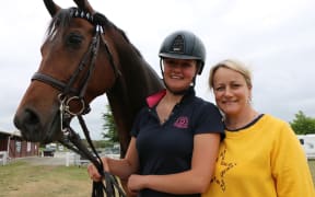 Ella and Jane Walker with Colin, a nine-year-old Arabian Derivative, at he New Zealand Agricultural Show in Christchurch.