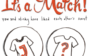 A cartoon of the Tinder logo matching two T-shirts