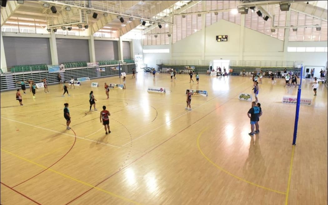 Netball teams in action at the Bluesky Sports Arena in Rarotonga.