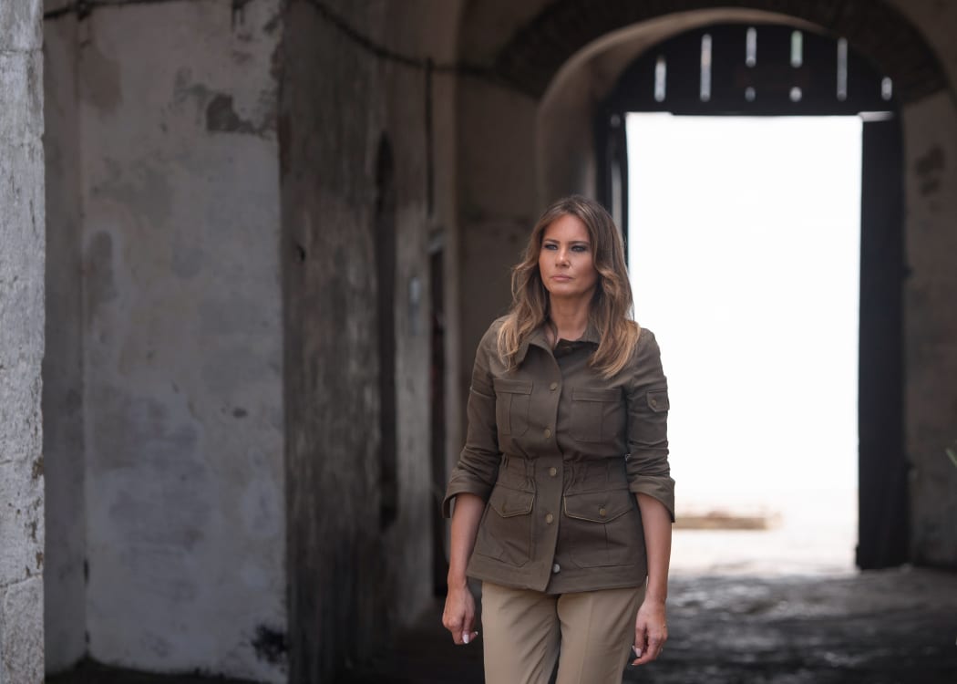 Melania Trump walks through the Door of No Return (where slaves were loaded onto ships and sold in the Americas) as she tours the Cape Coast Castle, a former slave trading fort, in Ghana.