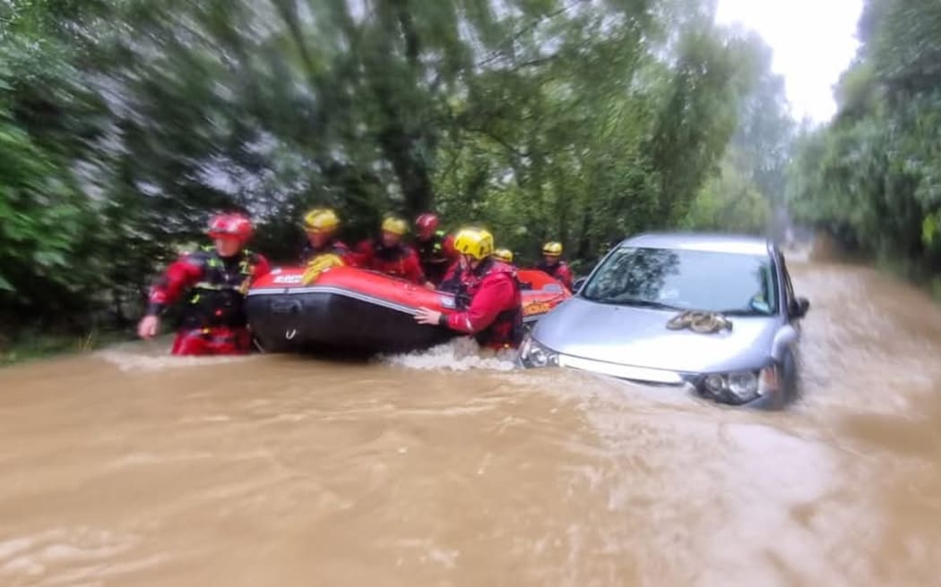 Earlier Friday, several people were rescued, when their car was stuck in floodwaters north of Nelson. Fire and Emergency was alerted to occupants trapped in a vehicle on a Kokorua Road, between Nelson and Rai Valley, just before midday.