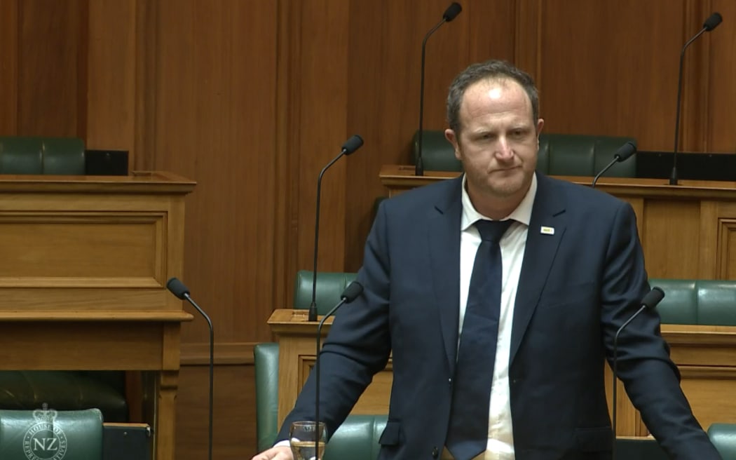 ACT MP Cameron Luxton interjects over the removal of the cover on Hana-Rawhiti Maipi-Clarke's laptop which had stickers, on 24 July, 2024.