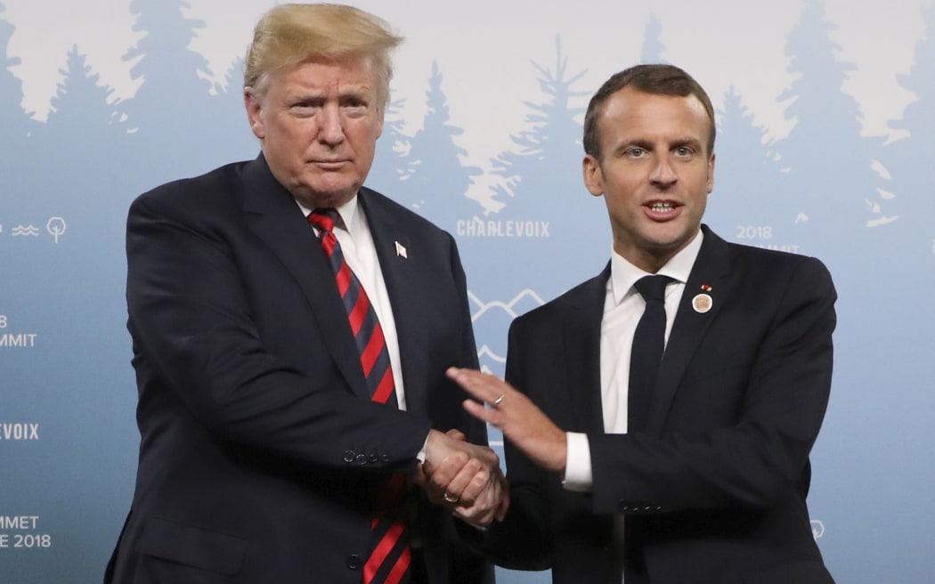 US President Donald Trump and French President Emmanuel Macron hold a meeting on the sidelines of the G7 Summit in La Malbaie, Quebec.