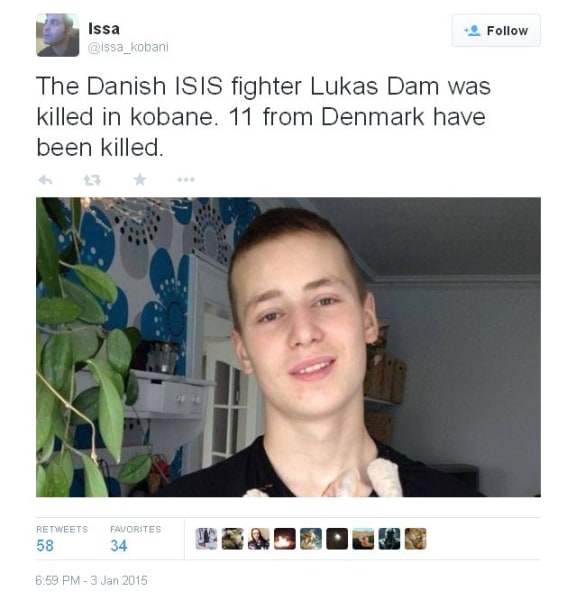 Lukas Dam's death emerged on Facebook, and was picked up by middle east observers on Twitter.