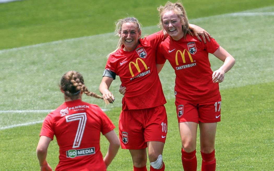 Canterbury captain Annalie Longo celebrates a goal.