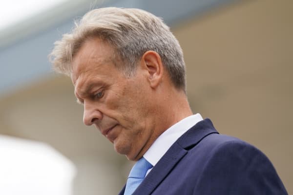Countess of Chester Hospital, Medical Director, Nigel Scawn, delivers a statement to the media outside of the hospital, in Chester, northwest England on August 18, 2023, following the guilty verdict of nurse Lucy Letby, 33, for the murders of seven babies. British nurse, Luct Letby, was on Friday found guilty of murdering seven newborn babies and trying to murder six others at the hospital neonatal unit where she worked with sick and premature infants. Letby, 33, who has been on trial since last October, was accused of injecting her young victims with air, overfeeding them milk and poisoning them with insulin. (Photo by Jacob King / POOL / AFP)
