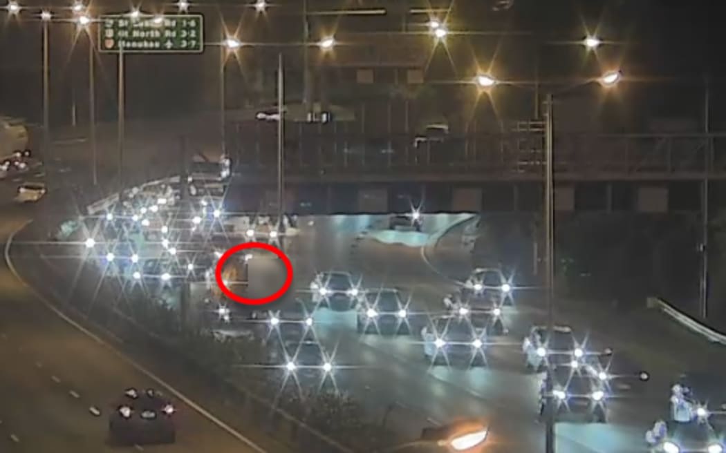 The three right eastbound lanes on Auckland's Northwestern Motorway were blocked after a crash on 1 July 2024.