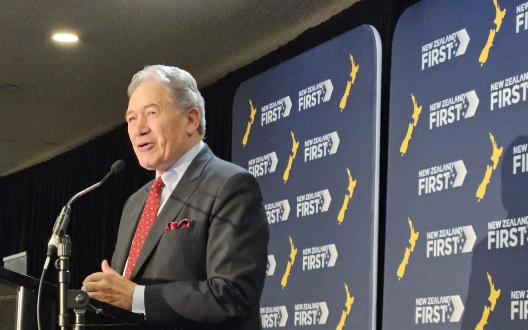 New Zealand First leader Winston Peters addresses the party's annual convention in Hamilton on 12 October 2024.