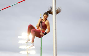 Eliza McCartney of New Zealand in the pole vault during the Sir Graeme Douglas International Athletic meet , Trusts Arena,  Auckland, New Zealand on Thursday 16 March 2023. Mandatory credit: Lynne Cameron / www.photosport.nz