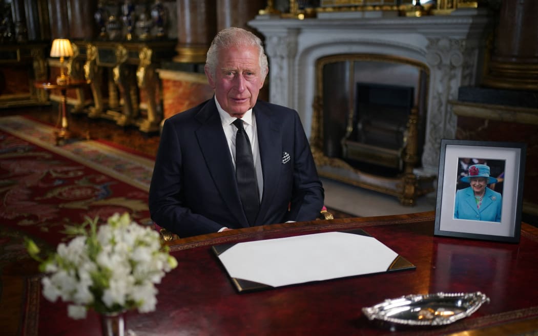 King Charles III makes a televised address to the Nation and the Commonwealth from the Blue Drawing Room at Buckingham Palace in London on September 9, 2022, a day after Queen Elizabeth II died at the age of 96.