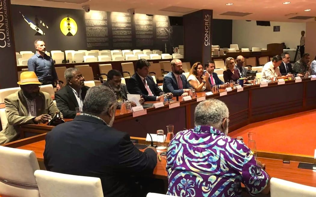 New Caledonia’s political parties all sitting for early political talks at the Congress in Nouméa 24 February 2025 – PHOTO RRB