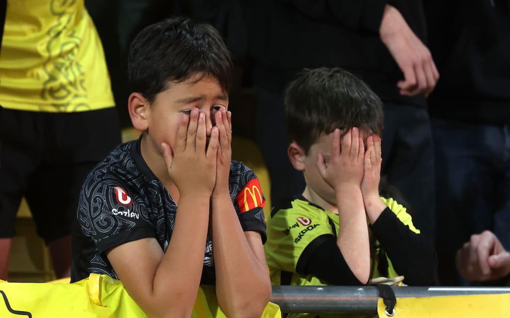 Fans react to the loss during the A-League Men’s Semi Final 1 (2nd leg) - Wellington Phoenix v Melbourne  Victory FC at Sky Stadium, Wellington on the 18th May 2024.