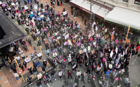 Protesters march up Willis St.