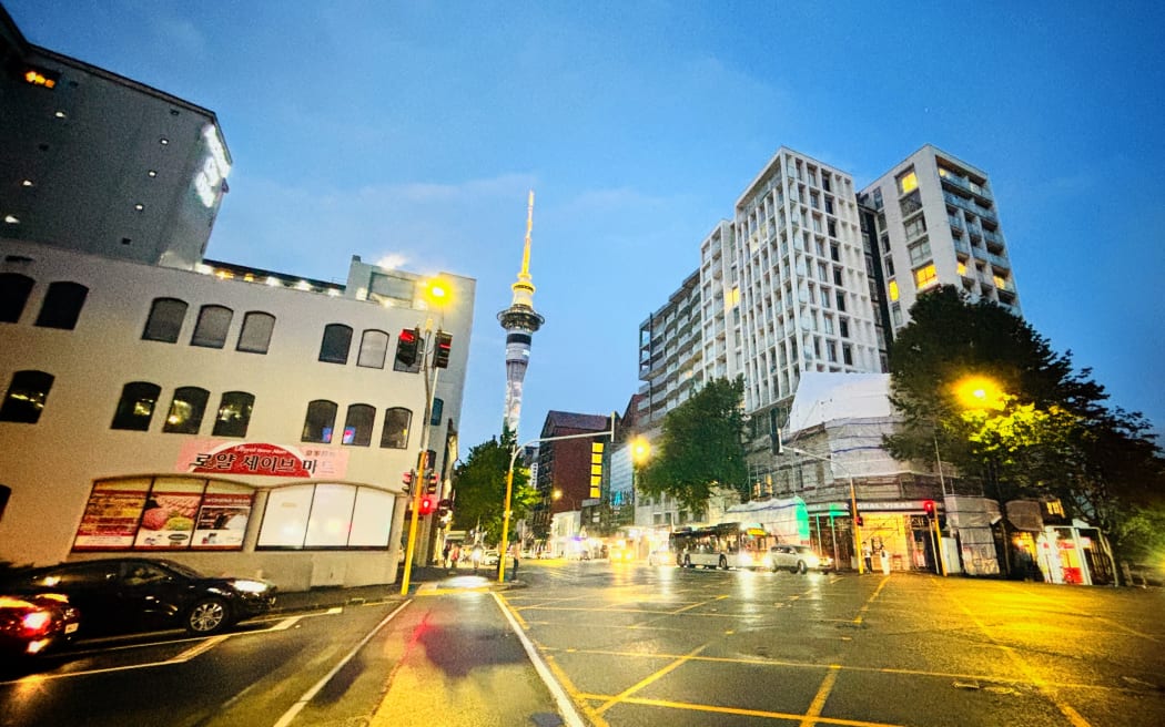 The Sky Tower lights up for New Year's Eve.