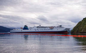 The Aratere aground in the Marlborough Sounds